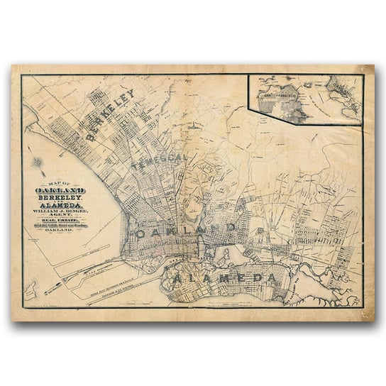 Retro plakat Stara mapa Oakland w Kalifornii A1 Vintageposteria