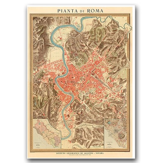 Retro plakat Stara mapa Roma Włochy A2 40x60 cm Vintageposteria