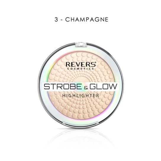 Revers, Puder Rozświetlający, Strobe & Glow Highlighter, 03 Champagne, 8g Revers
