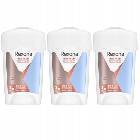 Rexona, Maximum Protection Clean Scent Bloker potu w kremowym sztyfcie dla kobiet, 3x45 ml Rexona