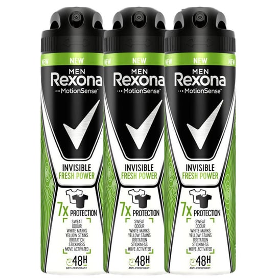 Rexona Men, Invisible Fresh Power Antyperspirant w sprayu, 3x150 ml Rexona