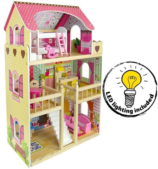 Rezydencja - Wielki drewniany Domek dla lalek +4 laleczki + oświetlenie LED Krakpol