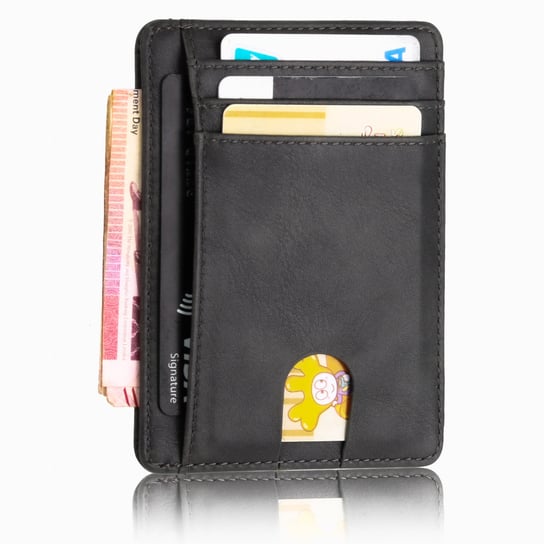 RFID Slim Portfel płaski cienki etui na karty dokumenty (Black Smooth Matte) Inna marka