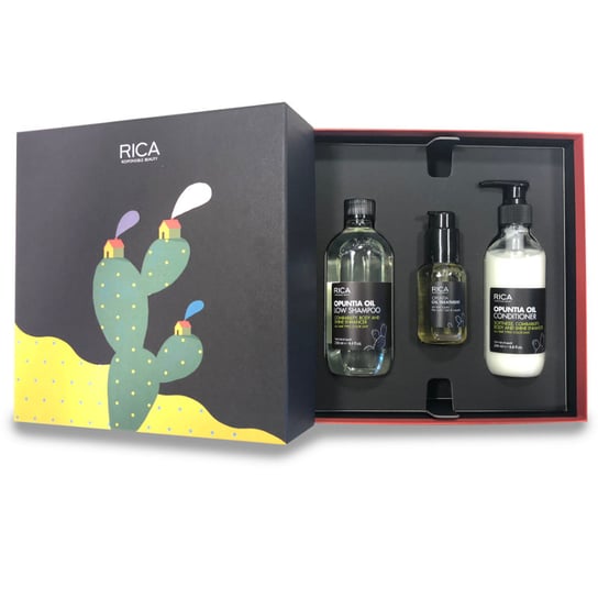 Rica Opuntia Oil Gift Box, Zestaw prezentowy na bazie oleju z opuncji: szampon 250ml + odżywka 200ml + serum wielofunkcyjne 50ml Rica