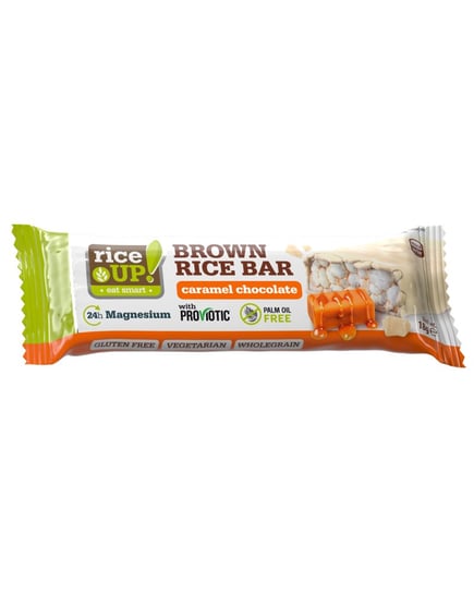 Rice Up Brown Rice Bar – baton z pełnoziarnistego brązowego ryżu z  probiotykiem i magnezem  – biała czekolada z karmelem 18g Rice Bar