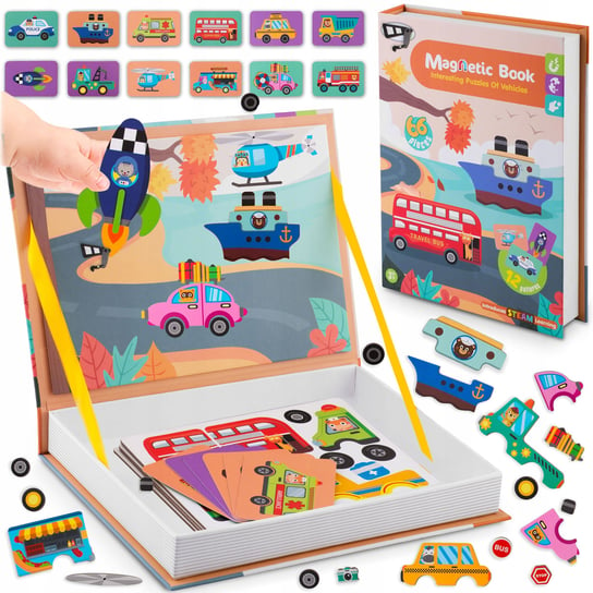 Ricokids, Książka magnetyczna edukacyjna pudełko puzzle układanka Pojazdy Ricokids