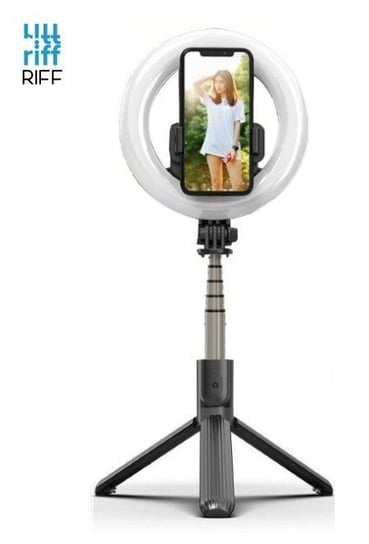 Riff L07 Profesjonalny kij do selfie (długość maks. 90 cm) z pierścieniową lampą LED / statywem / przenośnym bezprzewodowym przyciskiem migawki Czarny Hama
