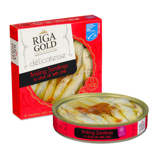 Riga Gold Sardynki w oliwie z oliwek z chili 120g RĪGAS ZELTS