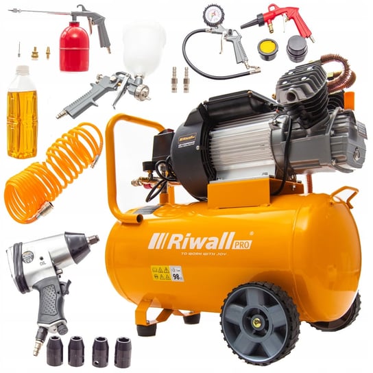Riwall Pro, kompresor 10 bar olejowy sprężarka powietrza 50l duża wydajność zestaw, 4 lata gwarancji Riwall Pro