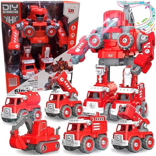 ROBOT DO SKRĘCANIA 5w1 AUTOROBOT CZERWONY POJAZD DŹWIG MAŁY KONSTRUKTOR Pro Kids