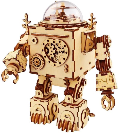 ROBOTIME Drewniane Puzzle 3D - Pozytywka LED Steampunk Robot Robotime