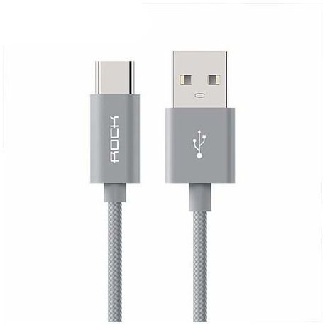 Rock Metalic aluminiowy kabel USB - C , Typ-C - 1m srebrny. Rock