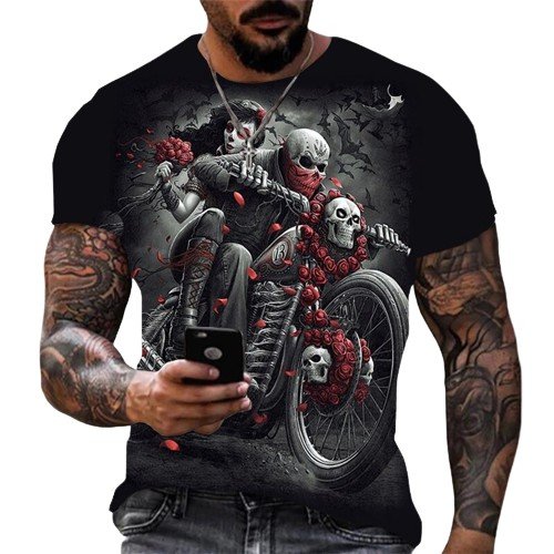 Rockowa koszulka męska T-shirt z nadrukiem 3D szkielety motocykl XXL Inny producent