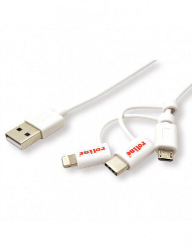 ROLINE 8pin + MicroB + Type C to USB Charge &amp; Sync Cable, biały, 1 m Roline