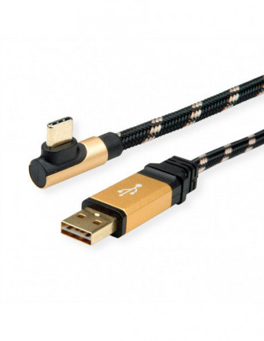 ROLINE GOLD Kabel USB 2.0, odwracalny A-C 90°, M/M, 0,8 m Roline