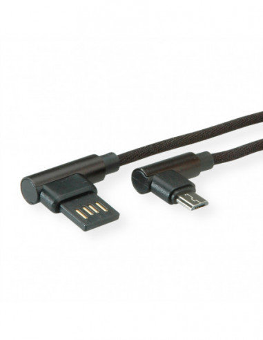 ROLINE Kabel USB 2.0, A odwracalny - Micro B (kąt 90°), M/M, czarny, 0,8 m Roline