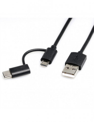 ROLINE Kabel USB Micro B + Typ C M/M do USB2.0 A M, OTG, czarny, 1 m Roline