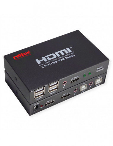 ROLINE Przełącznik KVM, 2 komputery, HDMI 4K, USB Roline