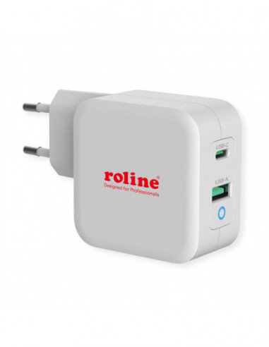 ROLINE USB Wall Charger Euro Plug, 2 porty, 1x QC3.0 + 1x C (PD), 65W Roline