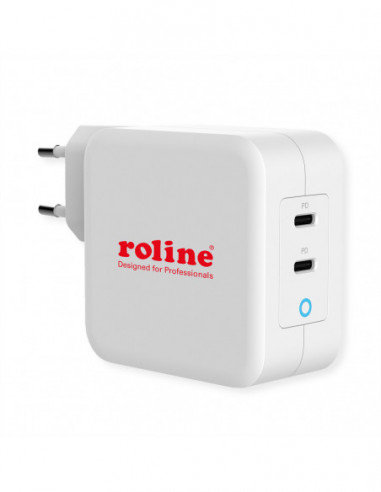 ROLINE USB Wall Charger Euro Plug, 2 porty, 2x C (PD), 100W, GaN Roline