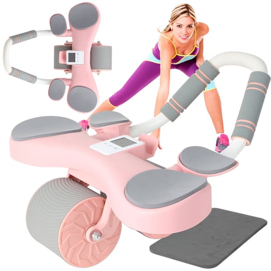 Roller Fitness Do Treningu Mięśni Brzucha Róż Z Uchwytem Na Telefon + Lcd MINEXO