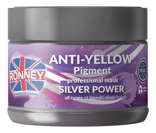 Ronney Anti-yellow, Silver power professional, Srebrna maska do włosów blond rozjaśnianych i siwych, 300 ml Ronney