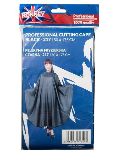 RONNEY Professional Cutting Cape Black - 217 size 150 x 175 - Peleryna Fryzjerska czarna 217 - rozmiar 150 x 175 RA 00217 Ronney