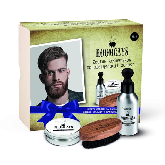 ROOMCAYS Zestaw #4 kosmetyków dla mężczyzn: balsam do zarostu, olejek do brody i szczotka do zarostu Roomcays