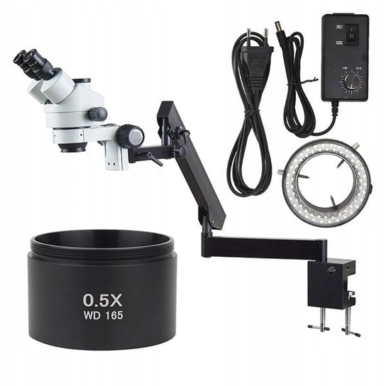 Rosfix Mikroskop stereoskopowy trinokularowy na wysięgniku Neptune Pro MSNP-T-WDMS1 + Oświetlacz do mikroskopu 56xLED + Rosfix Soczewka do mikroskopu 0,5x Inna marka