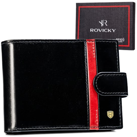 Rovicky modny portfel skórzany męski pojemny na karty RFID STOP Rovicky