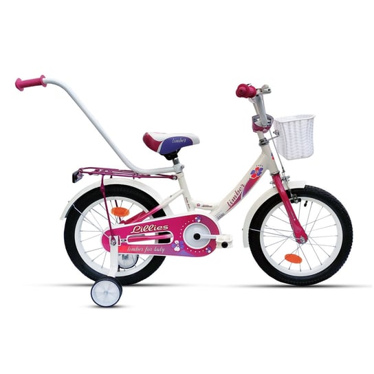 Rower 16 Cali Dla Dziewczynki Romet Biało-różowy Z Koszem Romet