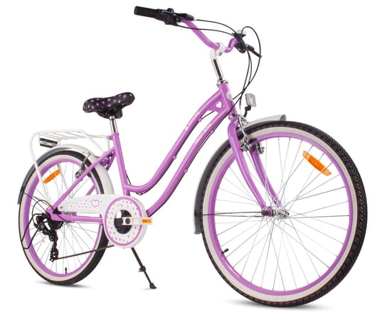 Rower 24 Cale Dla Dziewczynki Miejski Na Komunię Shimano 7 Biegów Heart Bike Fioletowy Sun Baby