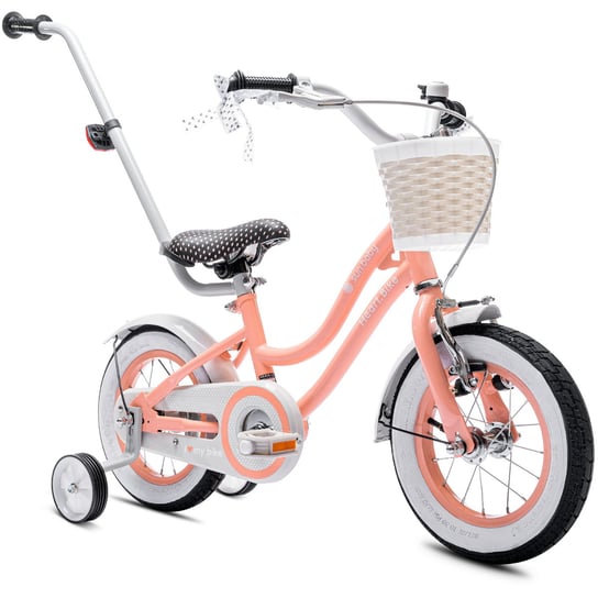 Rower dla dziewczynki 12 cali Pchacz Kółka boczne Heart bike morelowy Sun Baby