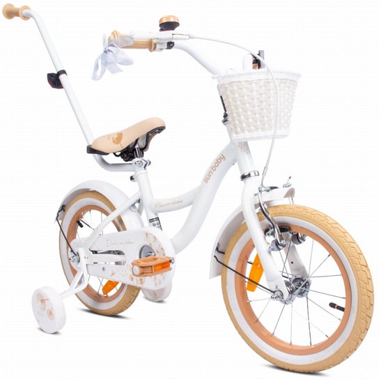 Rower dla dziewczynki 14 cali Flower bike Dmuchawiec biało beżowy Sun Baby Sun Baby