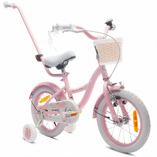 Rower dla dziewczynki 14 cali Pchacz kółka boczne Flower bike różowy Sun Baby