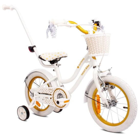 Rower dla dziewczynki 14 cali Pchacz kółka boczne Heart Bike biało złoty Sun Baby