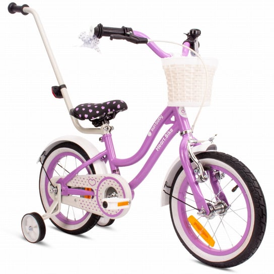 Rower dla dziewczynki 14 cali Pchacz kółka boczne Heart Bike fioletowy Sun Baby