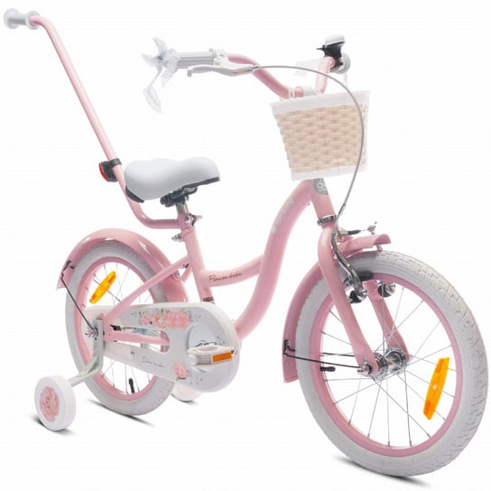 Rower dla dziewczynki 16 cali Pchacz kółka boczne Flower bike różowy Sun Baby