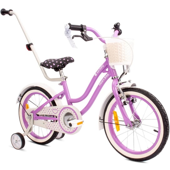 Rower dla dziewczynki 16 cali Pchacz kółka boczne Heart Bike fioletowy Sun Baby
