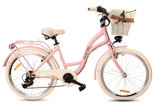 Rower Miejski 24 cali dla dziewczynki Goetze różowy z koszem Goetze
