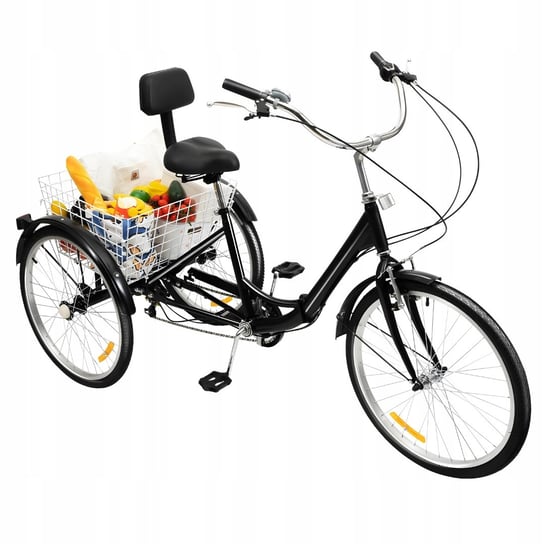 ROWER TRÓJKOŁOWY DLA DOROSŁYCH 24 CALE 7 BIEGÓW KOSZYK CZARNY SKŁADANY ...