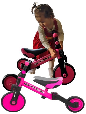 ROWEREK BIEGOWY 3w1 trójkołowy rower dla 1 2 3 latka lat Optimus Pink różowy PakaNiemowlaka