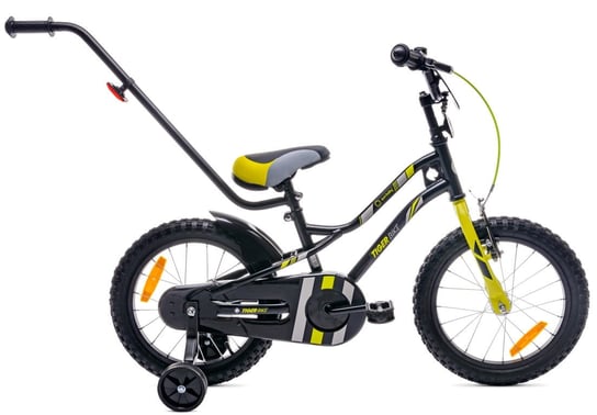 Rowerek dla chłopca 16 cali Tiger Bike z pchaczem czarno - żółto- szary Sun Baby