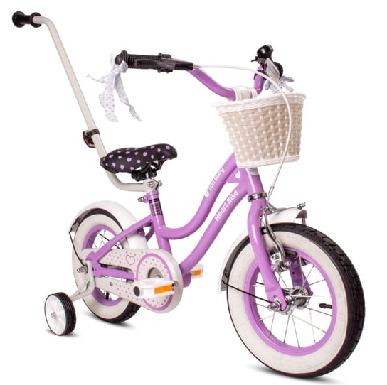 Rowerek Dziecięcy Rower Dla Dziewczynki 12 Cali Koszyk Prowadnik Kółka Boczne Heart Bike Fioletowy Sun Baby Sun Baby
