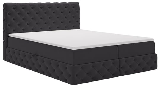 Royal łóżko kontynentalne z materacem 160x200 - pojemnik, topper, pikowanie chesterfield - łóżko małżeńskie 160x200 cm - tkanina aksamitna, czarny (Royal Velvet 22) Emporius