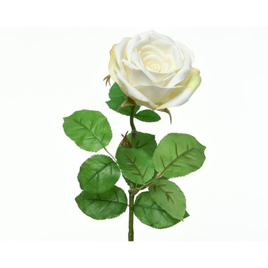 Róża biała duża dekoracyjna z liśćmi sztuczna ABC