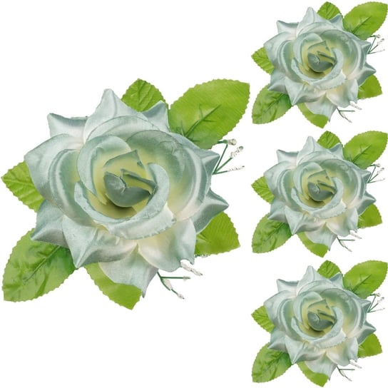 Róża Satynowa Z Listkami Wyrobowa Szaro-Biała 3szt Siima