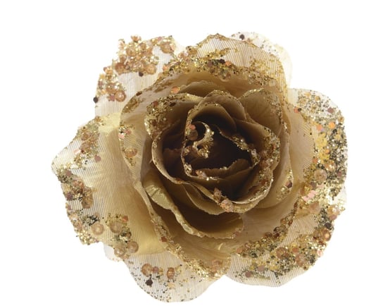 Róża Sztuczna Na Klipsie Złota Brokatowa 8Cm Inna marka