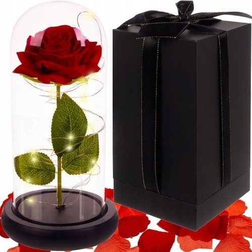 Róża Wieczna W Szkle Prezent Lampki Led Pudełko Świecąca Dekoracja + Płatki Inna marka