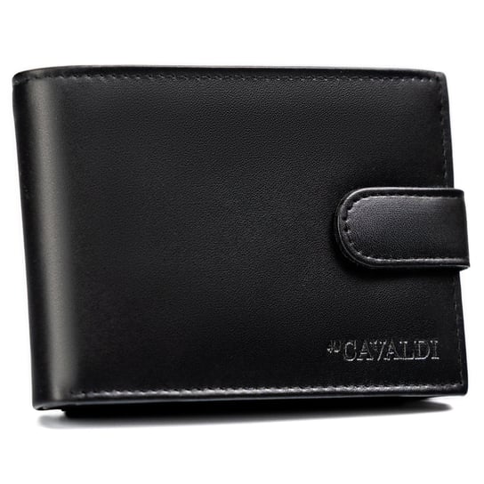 Rozbudowany zapinany portfel męski na dokumenty z ochroną kart RFID Cavaldi, czarny 4U CAVALDI